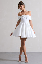 White Bardot Bow Skater Mini Dress